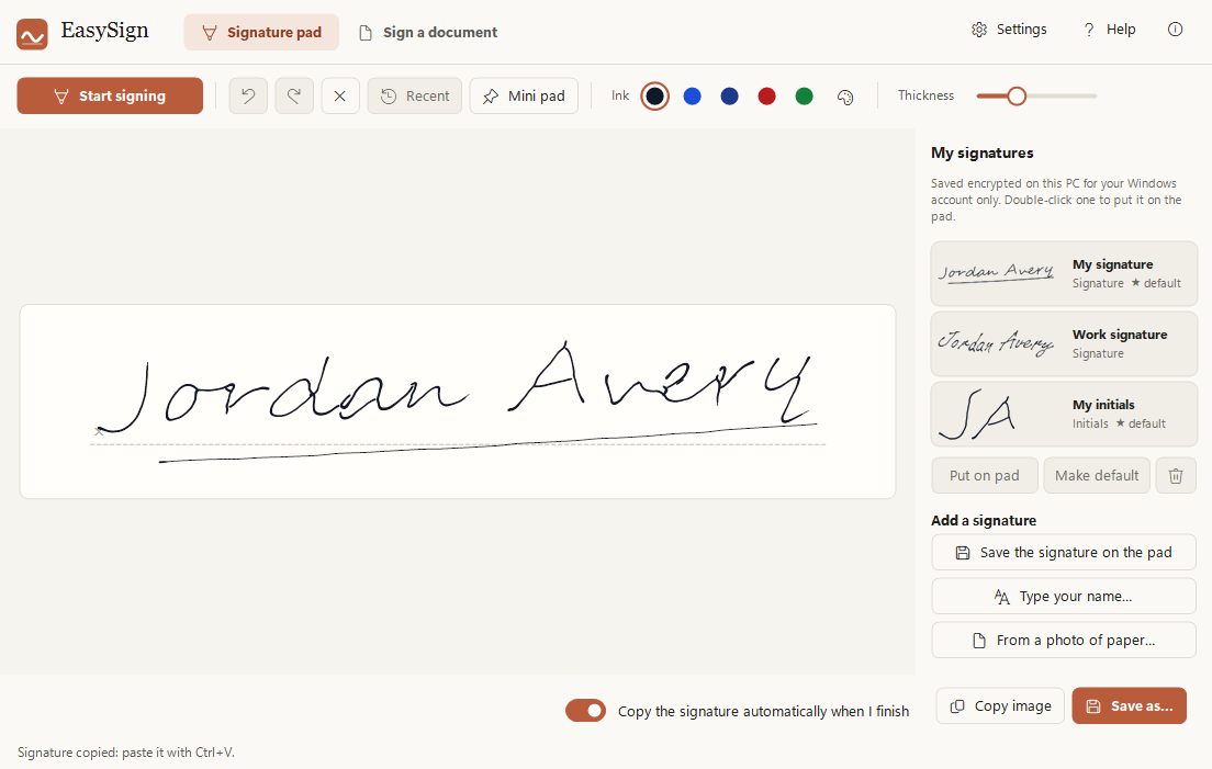 The EasySign signature pad